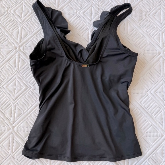 Lauren Ralph Lauren Ruffled V-Neck Tankini Swim Top Size Small In Black - Picture 5 of 8